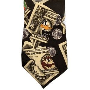 VTG Looney Tunes Big Money w/ Bugs, Tweety, Taz, Daffy & Marvin Men's Tie 1998